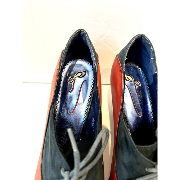 Poetic License red blue leather and suede 1940 style pump laces and bows EU 39.5 - Picture 2 of 10